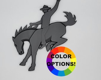 Wild Bucking Horse with Cowboy 3D Emblem | Appaloosa | Mustang | Zebra | Arabian | Clydesdale | Bronco | Westphalia | Pony | Mule