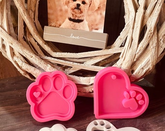 Silicone mold set of 2 dog | heart with paw