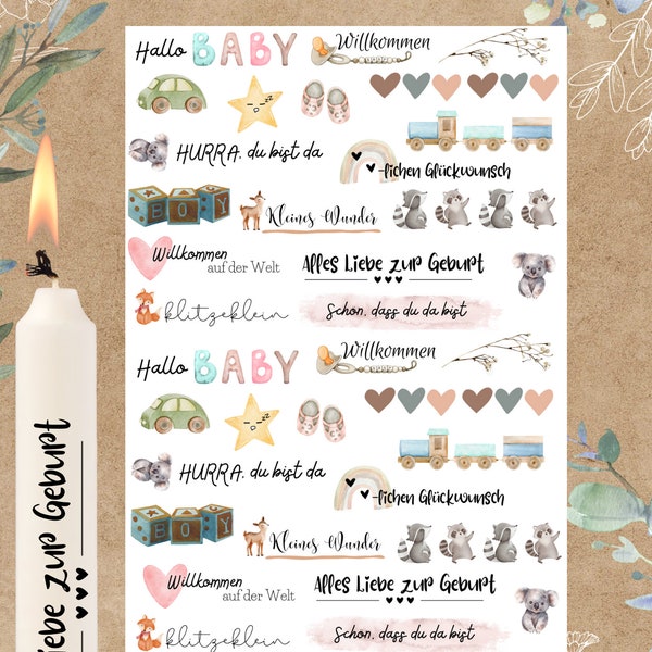 Kerzentattoo Baby Vintage Geburt DIN A4 | Kerzen |  Wasserschiebefolie | Kerzenfolie