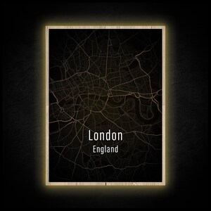 LED Leuchtbild - London Karte - Leuchtendes Wandbild mit Rahmen Made in Germany