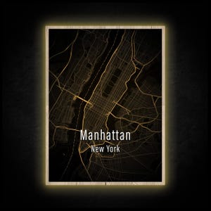 LED Leuchtbild - Manhattan New York Skyline - Leuchtendes Wandbild mit Rahmen