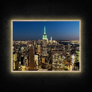 LED Leuchtbild - Empire State Building New York Leuchtendes Wandbild mit Rahmen