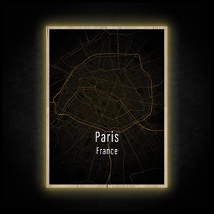 LED Leuchtbild - Paris Karte - Leuchtendes Wandbild mit Rahmen - Made in Germany