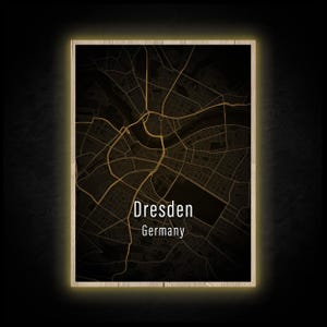 LED Leuchtbild - Dresden Karte - Leuchtendes Wandbild mit Rahmen Made in Germany