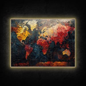 LED Leuchtbild - Weltkarte - Leuchtendes Wandbild mit Rahmen - Made in Germany