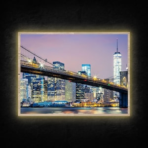 LED Leuchtbild - Brooklyn Bridge New York City - Leuchtendes Wandbild mit Rahmen