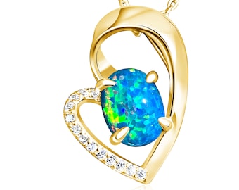 Gold-Plated Sterling Silver Heart Pendant – Created Opal & Cubic Zirconia