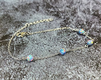 Sterling Silver Created Opal Bead Bracelet – Minimalist Colorful Jewelry