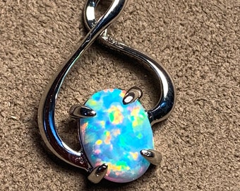 Sterling Silver Infinity Opal Necklace – Fire Turquoise Pendant