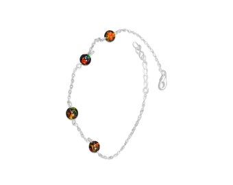 Sterling Silver Opal Bead Bracelet – Multi Color Fire Opal, Minimalist Design