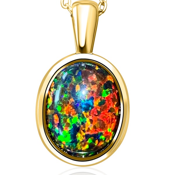 Heart's Art Australia - Jeux de couleurs - Pendentif en opale rouge verte noire de 10 x 8 mm créée - Un cadeau idéal pour une femme !