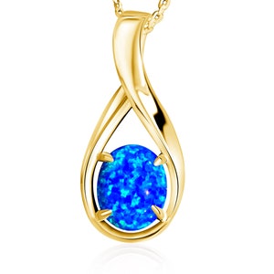 Heart&#39;s Art Australia- Play of Colour - Sterling Silver Created Solid Fire Blue Opal infinity plated Gold Necklace- Great Gift for women!
