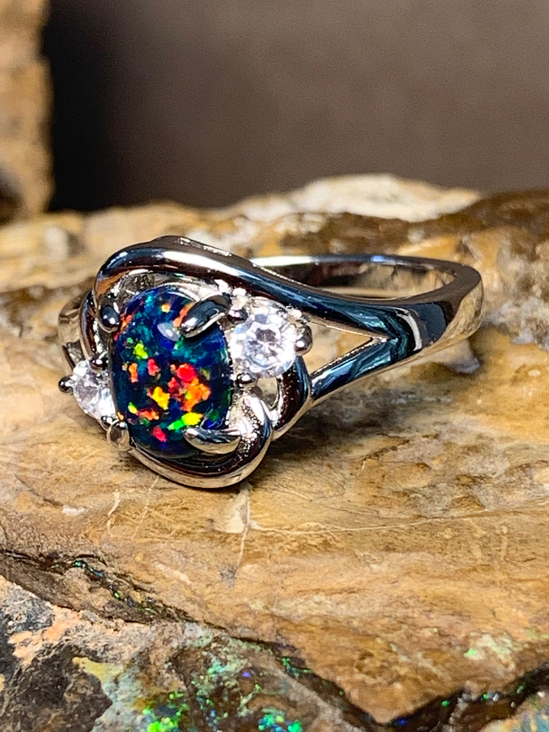 Black Opal Heart Ring Etsy Canada