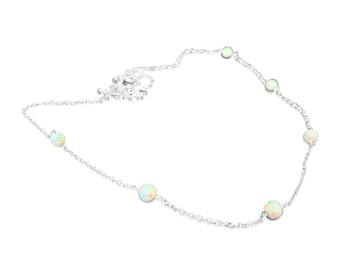 Sterling Silver Created Opal Beaded Necklace, Rainbow Opal, October Birthstone