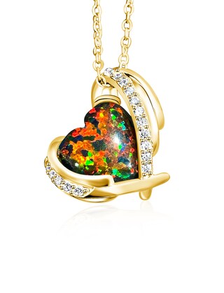 Collana Opale In Argento 925 - Ciondolo Colorato Con Opale Sintetico E Zirconi - Gioiello Elegante Per Donna, Regalo Compleanno