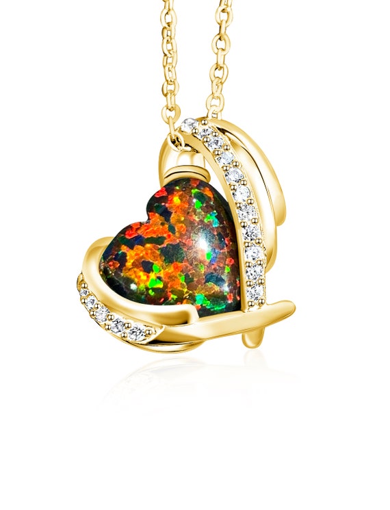 Collana Opale In Argento 925 - Ciondolo Colorato Con Opale Sintetico E Zirconi - Gioiello Elegante Per Donna, Regalo Compleanno