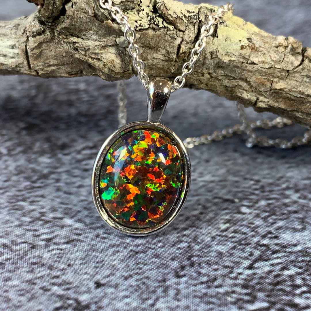 Hearts Art Australia- Silver Necklace With 12x10mm Fire Black