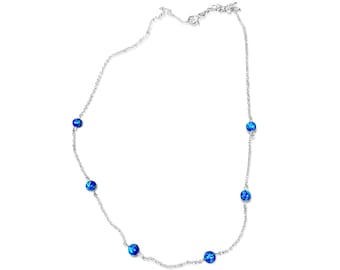 Colar de prata de lei com contas de opala sintética, joia azul oceano, estilo minimalista.
