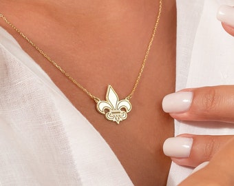 Dainty Fleur de Lis Saint Symbol Necklace, Minimalist Royal Flower Lily Saint Nicholas Lotus Catholic Pendant, French Royalty Arms Gift