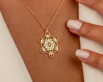 Metatron Cube Necklace, Archangel Sacred Geometric Religious Symbol Jewelery, Unique Spiritual Gift for Meditation Lover