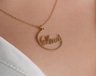 Personalized Hoop Name Necklace, Customized Name Necklace, Personalized Gold Jewelry, Dainty Name Necklace