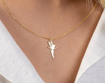 Tinker Bell Fairy Minimalist Necklace, Disney Dainty Tinker Bell Rosetta Protagonists Pendant, Gift for Peter Pan lover Jewellery