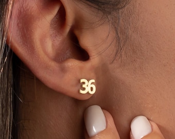 Customize Lucky Number Earring, Minimalist Birthday Date Personalized Stud, Gift for Football Player to Sport Number, Christmas Gift