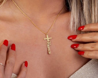 Personalized Cross Name Necklace, Personalized Cross Necklace, Baptism Cross Name Necklace, Custom Cross Necklace, Gold Cross Necklace