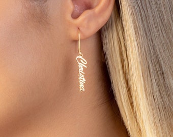 Personalized Dangle Drop Dainty Name Earring, Swing Vertical Name Earrings, Gift for Christmas Earrings, Custom Name Earrings, Gift for Mom