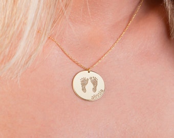 Actual Baby Footprint Necklace With Name, New Mom Gift, Newborn Gift, Newborn Baby Footprint, Memorial Footprint, New Mom Necklace, Engraved