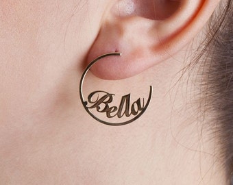 Personalized Hoop Name Earring, Custom NamePlate Hoop Earring, Circle Name Earring, Custom Earring Name Jewelry, Minimalist Name Earring