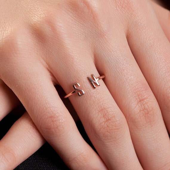 Heart-shaped silver signet ring with two initial