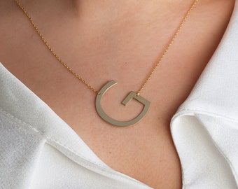 Sideways Large Letter Necklace, Custom Big Initial Necklace, Gold Letter Necklace, Sideways Initial Jewelry, Gifts for Girlfriend