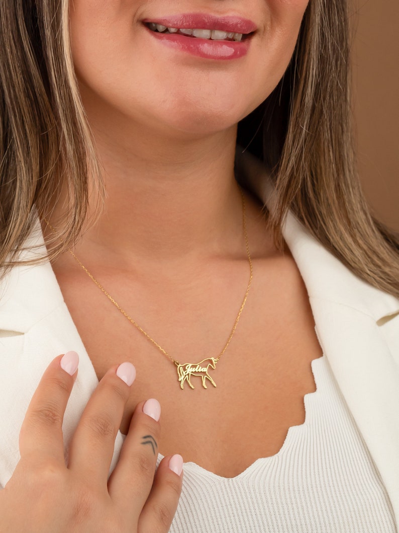 Personalized Dainty Hollow Cowgirl Horse Necklace