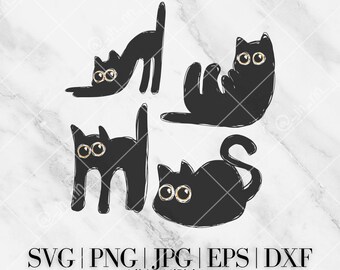 Goofy Cat Silhouettes Bundle: SVG, PNG, JPG Cut Files (Digital Download)