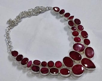 Handmade Red Gemstone Necklace Statement Collar Necklace