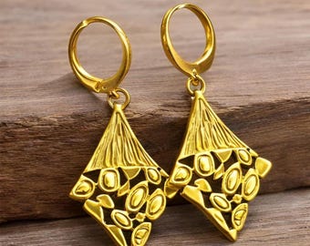 Handmade Gold Geometric Dangle Earrings | Minimalist Statement Earrings for Women | Gift for Her