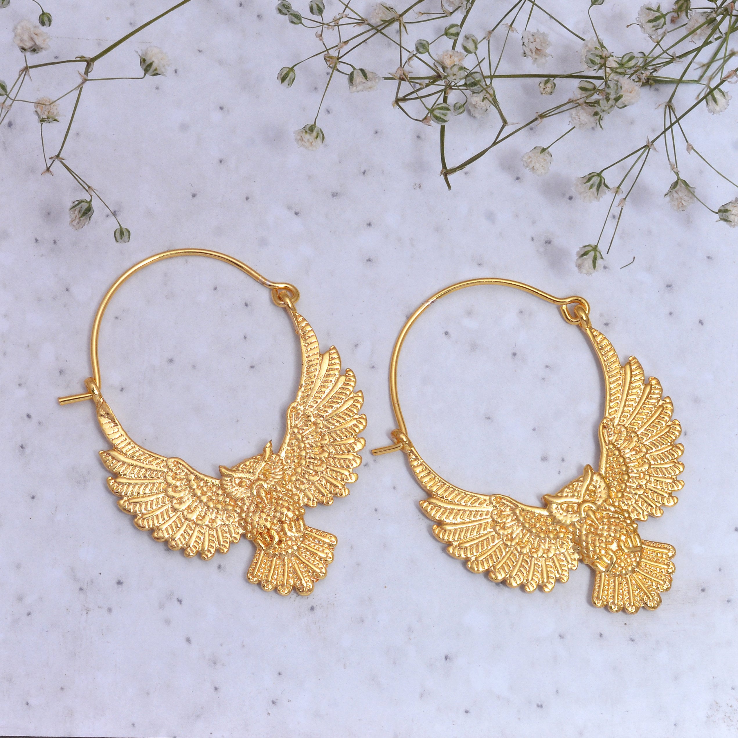 Gold Owl Hoop Earrings | Vintage Style Bird Jewelry