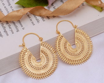 Boucles d'oreilles mandala en or, mandalas en argent, grandes boucles d'oreilles, boucles d'oreilles tribales en or rose, boucles d'oreilles festival, boucles d'oreilles tziganes, boucles d'oreilles ethniques