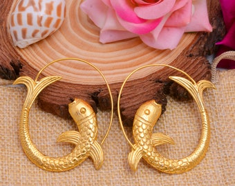 Gold Fish Spiral Hoop Earrings by Vachee  - Available in 3 Colors -  Perfect Gift for Her
