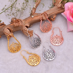 Lotus Flower Earrings: Silver Mandala, Yoga Jewelry