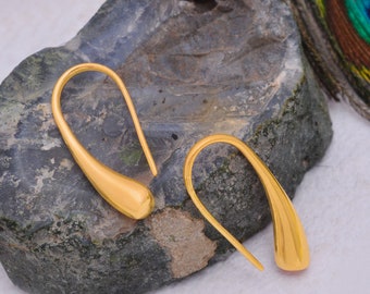 Gold  Teardrop Earrings, Modern Hook Dangle Jewelry, Lightweight Everyday Wear