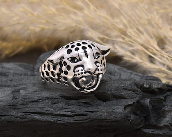 Anello Testa Leopardo Oro Anello Biker Animale Leopardo Hip Hop Per Uomini, Anello Leopardo Macchiato Nero Gioielli Leopardo Occhi Rossi, Anello Testa