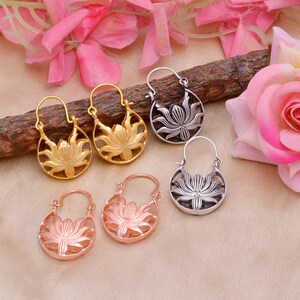 Lotus Earrings,Tribal Earrings,Boho Earrings,Hoop Earrings,Ethnic Earrings,Handmade Earrings,Gold Earring,Festival Jewelry,Gift for her