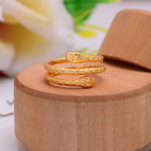 Double Serpenthead Ring: Adjustable Gold Plated Snake Ring