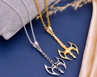 Viking Double Axe Necklace – Norse Warrior Axe Pendant in Silver & Gold, Gothic Battle Axe Jewelry for Men And Women, Unisex Gift