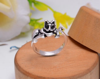 Handmade Silver Cat Ring | Adjustable Animal Jewelry