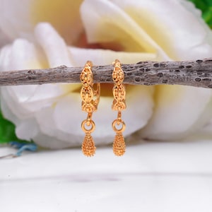 Gold Plated Pine Cone Dangle Huggie Hoop Earrings