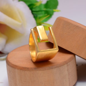 Antique Gold Geometric Ring: Abstract Modern Silver Plated Band