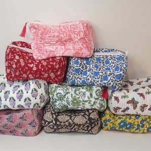 Cosmetic Quilted Bag | Block Printed | Perfect Gift | Handmade | Toiletry Bag | Travel Bag | Makeup Bag | gift for women | Ideal Gift